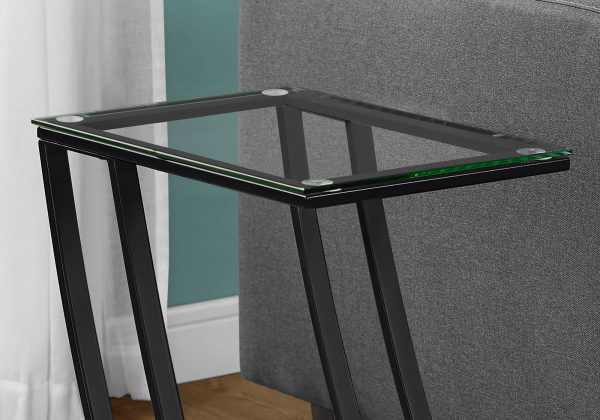 15.75" X 12" X 24" Black Clear Metal Tempered Glass Accent Table - Image 2