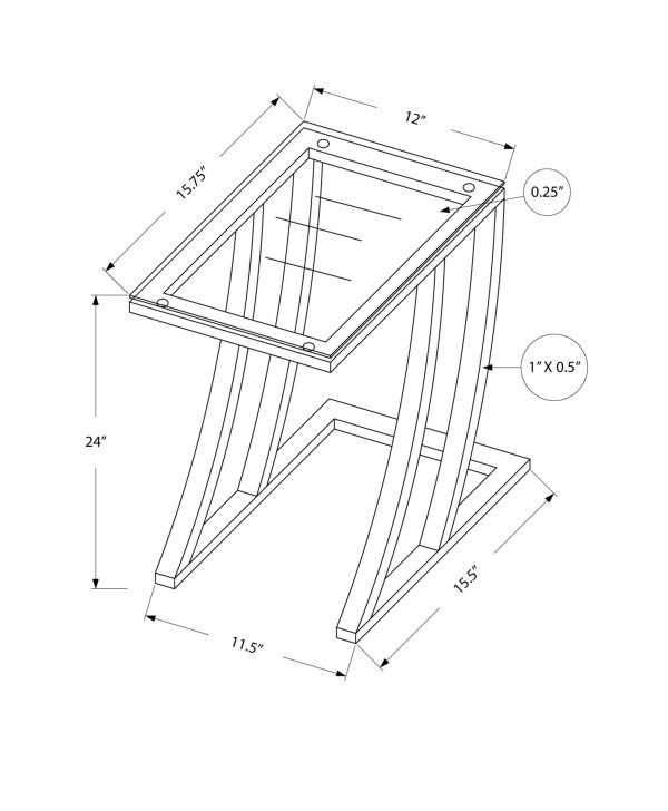 15.75" X 12" X 24" Black Clear Metal Tempered Glass Accent Table - Image 4