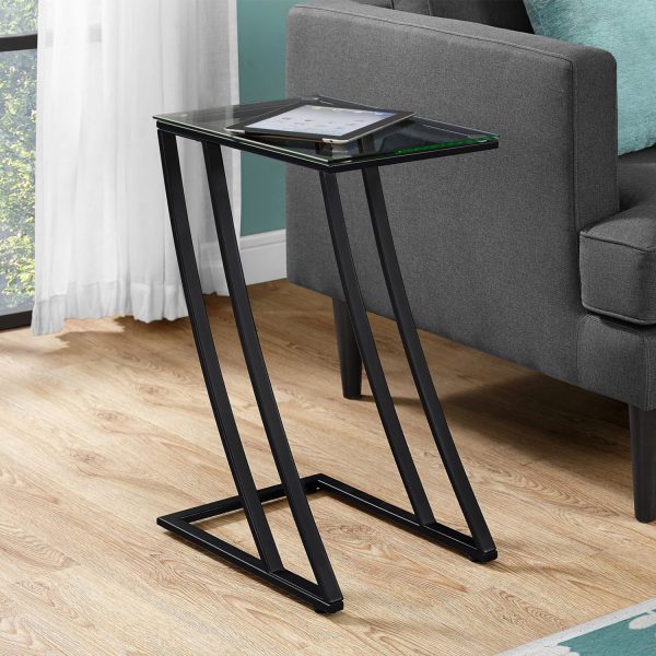 15.75" X 12" X 24" Black Clear Metal Tempered Glass Accent Table - Image 3