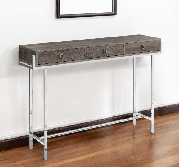 48" Taupe and Silver Console Table And Drawers - Image 2