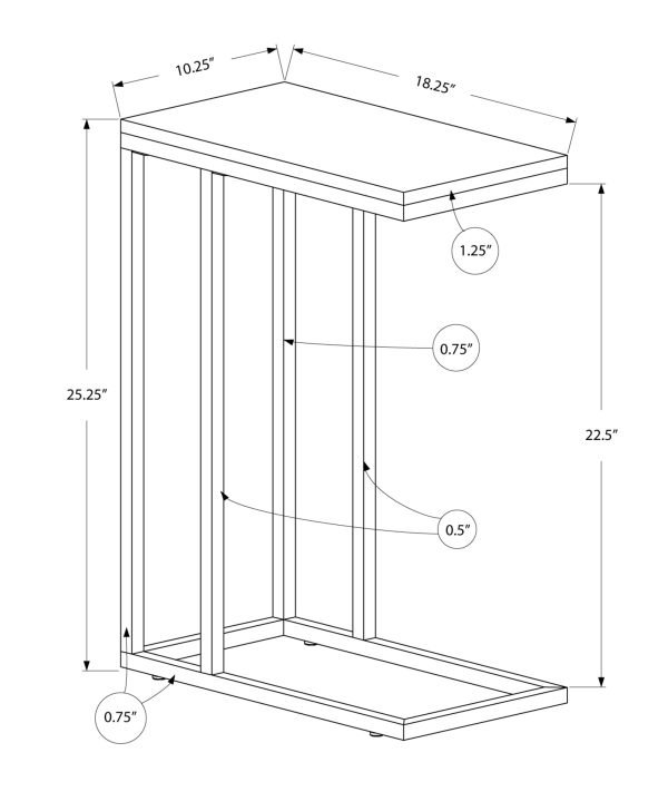 18.25" X 10.25" X 25.25" Grey Particle Board Metal  Accent Table - Image 3