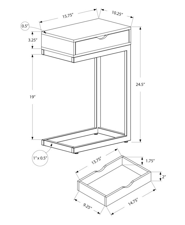 10.25" X 15.75" X 24.5" Grey Finish Drawer And Black Metal Accent Table - Image 3