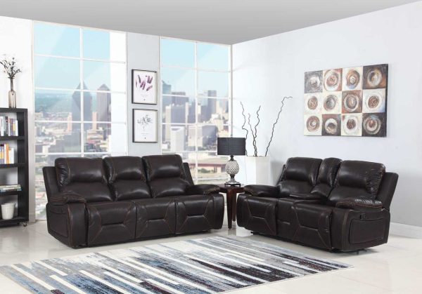 Two Piece Indoor Brown Faux Leather Five Person Seating Set - Image 3
