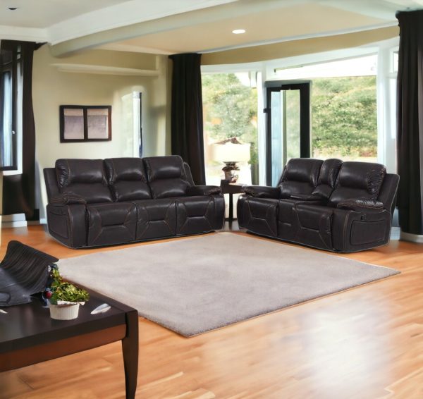 Two Piece Indoor Brown Faux Leather Five Person Seating Set - Image 2