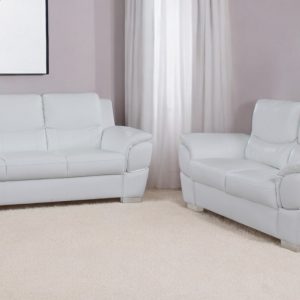 Two Piece Indoor White Genuine Leather Five Person Seating Set