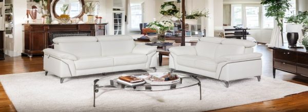 Two Piece Indoor White Italian Leather Five Person Seating Set - Image 2