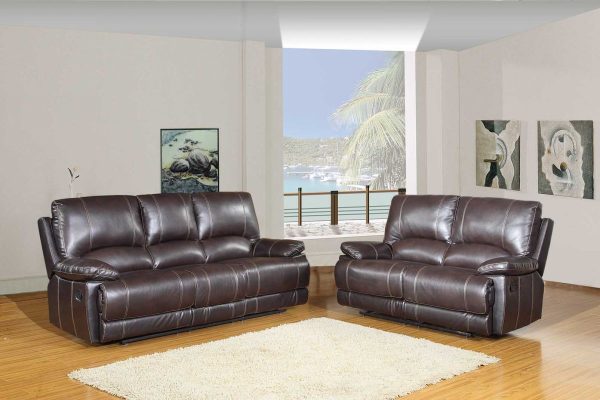 Two Piece Indoor Brown Faux Leather Five Person Seating Set - Image 3
