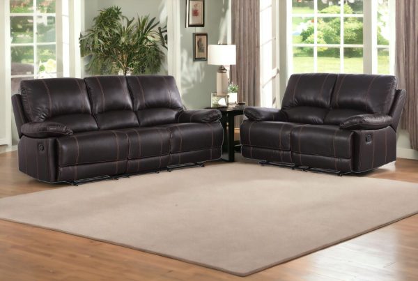 Two Piece Indoor Brown Faux Leather Five Person Seating Set - Image 2