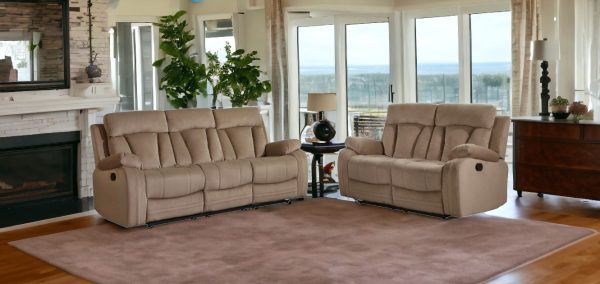 Two Piece Indoor Beige Microsuede Five Person Seating Set - Image 2