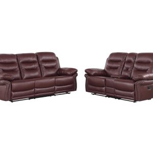 Two Piece Indoor Burgundy Faux Leather Five Person Seating Set