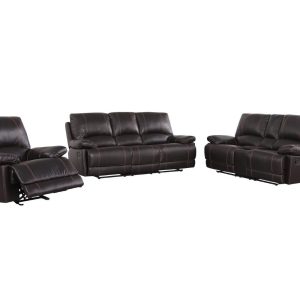 Three Piece Indoor Brown Faux Leather Five Person Seating Set