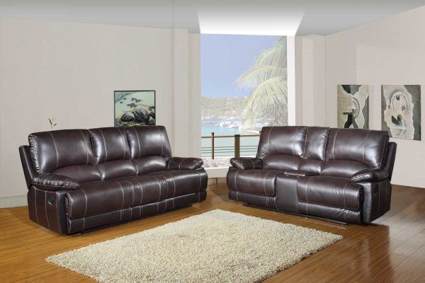 Two Piece Indoor Brown Faux Leather Five Person Seating Set - Image 4