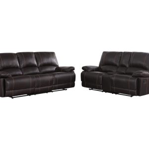 Two Piece Indoor Brown Faux Leather Five Person Seating Set