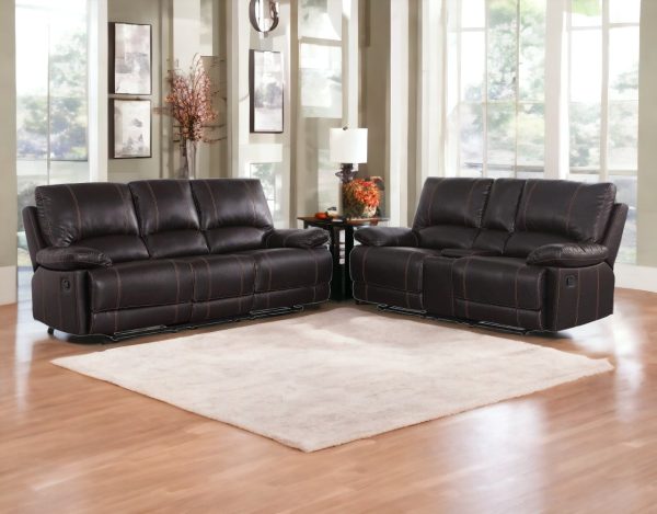 Two Piece Indoor Brown Faux Leather Five Person Seating Set - Image 2