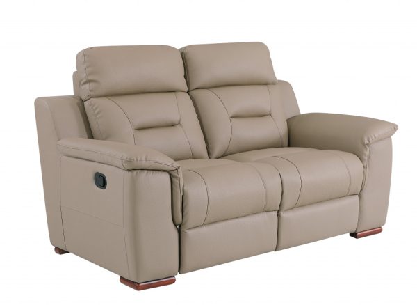 67" Beige And Brown Faux Leather Manual Reclining Loveseat - Image 3