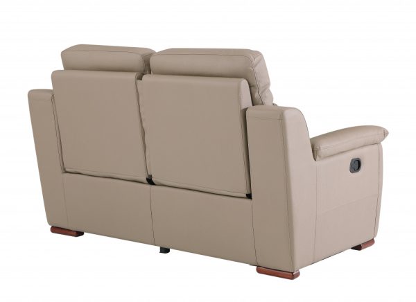 67" Beige And Brown Faux Leather Manual Reclining Loveseat - Image 4