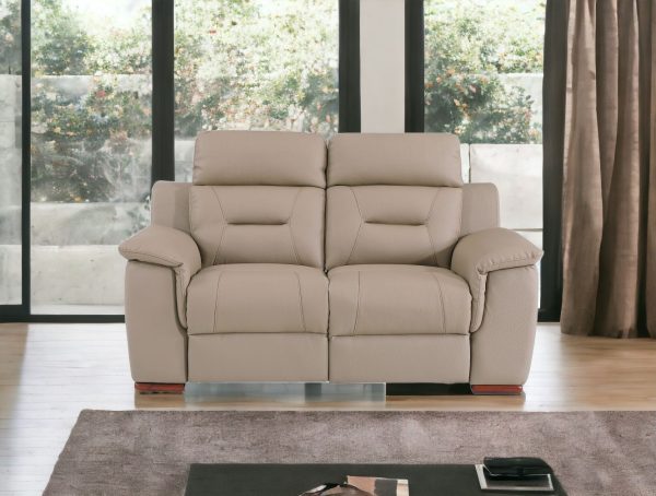 67" Beige And Brown Faux Leather Manual Reclining Loveseat - Image 2