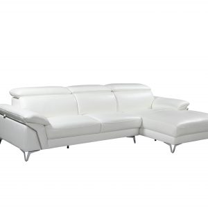 White Italian Leather L Shaped Two Piece Sofa and Chaise Sectional