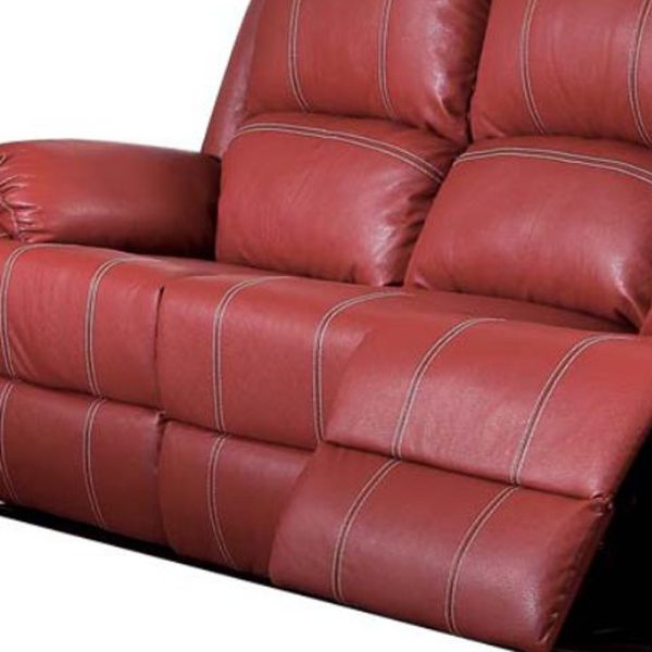 81" Red Faux Leather Reclining Sofa With Black Legs - Image 3