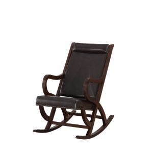 Espresso Brown Faux Leather With Walnut Finish Rocking Chair