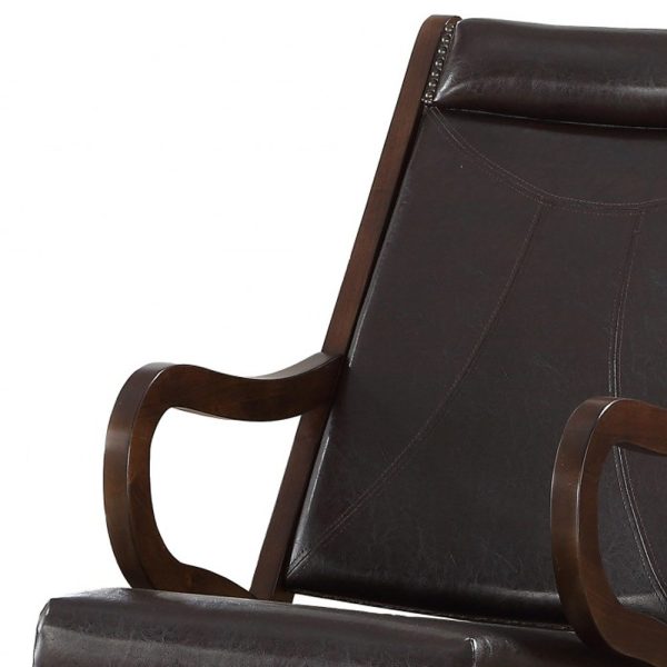 Espresso Brown Faux Leather With Walnut Finish Rocking Chair - Image 4