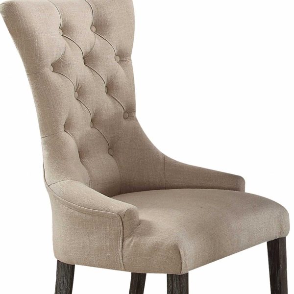 Set Of Two 28" Beige And Brown Linen Tufted Parsons Chair - Image 4