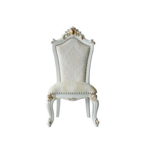 Set Of Two 27" Beige And White Faux Leather Damask Side Chair