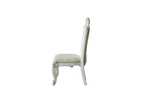 Set Of Two 27" Beige And White Faux Leather Damask Side Chair - Image 2