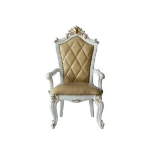 Set Of Two 27" Brown And White Faux Leather Tufted Side Chair