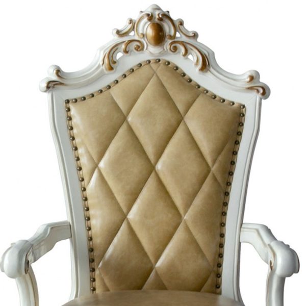 Set Of Two 27" Brown And White Faux Leather Tufted Side Chair - Image 3