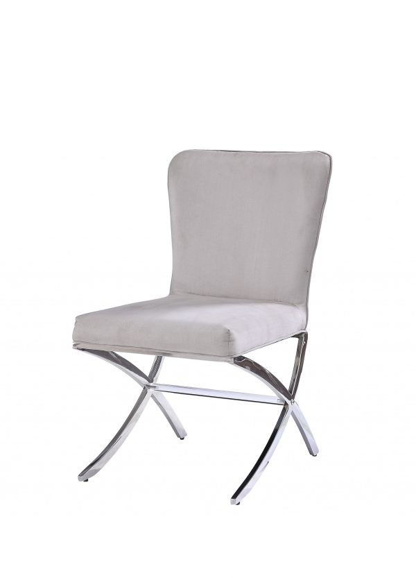 24" Beige Velvet And Silver Parsons Chair - Image 2