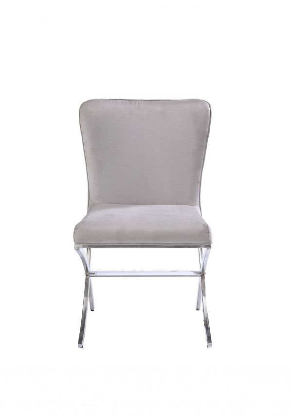 24" Beige Velvet And Silver Parsons Chair - Image 3