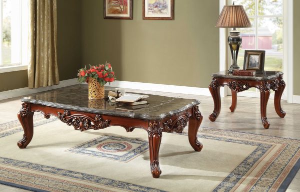 63" Marble Walnut Wood Coffee Table - Image 4