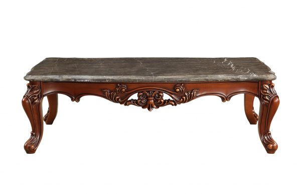 63" Marble Walnut Wood Coffee Table - Image 3