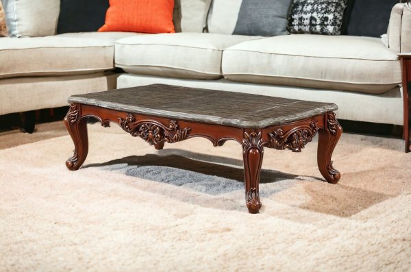 63" Marble Walnut Wood Coffee Table - Image 2