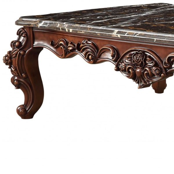 40" Dark Brown And Merlot Genuine Marble Rectangular Coffee Table - Image 4