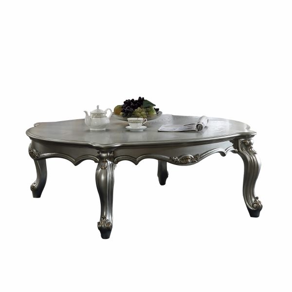 47" Antique Platinum Wood Poly Resin  Coffee Table - Image 2