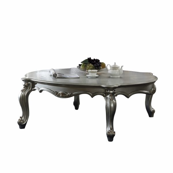47" Antique Platinum Wood Poly Resin  Coffee Table - Image 3