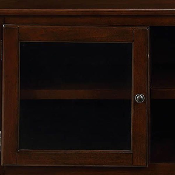 58" Brown Enclosed And Open Storage Wood And Glass TV Stand - Image 4