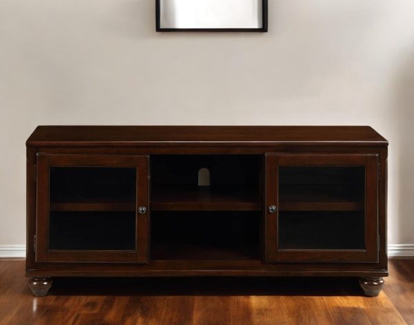 58" Brown Enclosed And Open Storage Wood And Glass TV Stand - Image 2