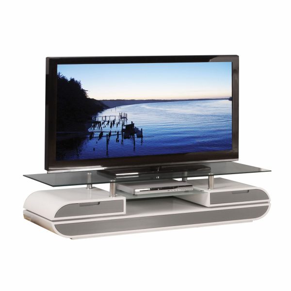 63" Gray and White Cabinet Enclosed Storage TV Stand - Image 3