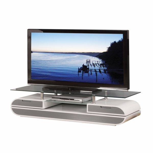 63" Gray and White Cabinet Enclosed Storage TV Stand - Image 4