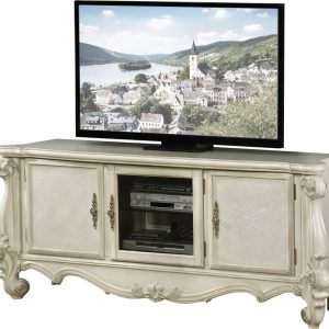 21" X 74" X 31" Bone White Wood Poly Resin Glass Tv Console