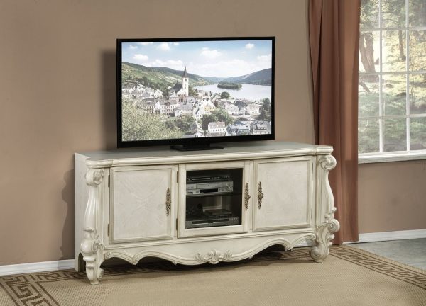 21" X 74" X 31" Bone White Wood Poly Resin Glass Tv Console - Image 2