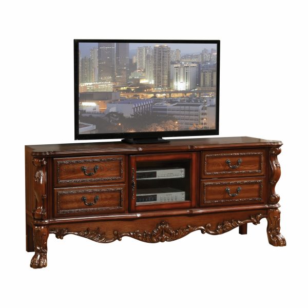 19" X 79" X 31" Cherry Oak Wood Poly Resin Glass Tv Console - Image 2