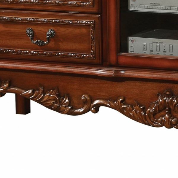 19" X 79" X 31" Cherry Oak Wood Poly Resin Glass Tv Console - Image 4