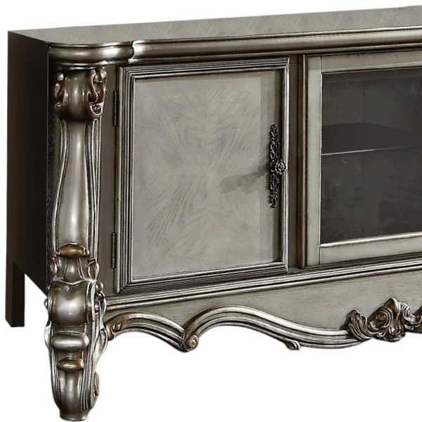 74" Platinum Solid Wood Cabinet Enclosed Storage TV Stand - Image 4