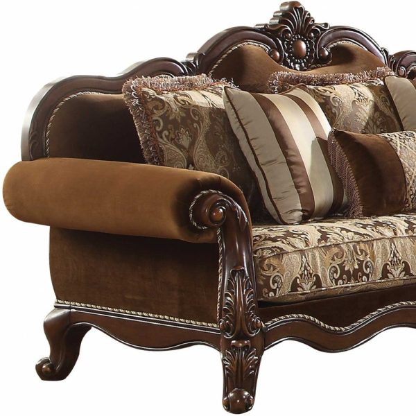 37" Oak Velvet Floral Sofa And Toss Pillows With Espresso Legs - Image 4