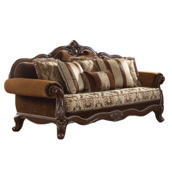 37" Oak Velvet Floral Sofa And Toss Pillows With Espresso Legs - Image 3