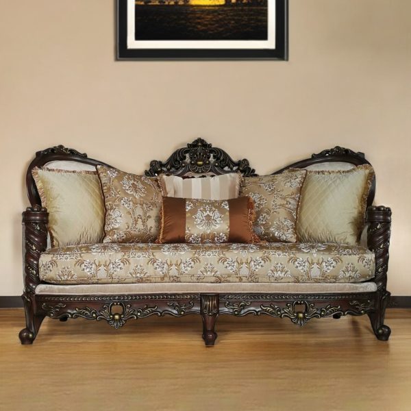 39" Beige Floral Sofa And Toss Pillows With Dark Brown Legs - Image 2
